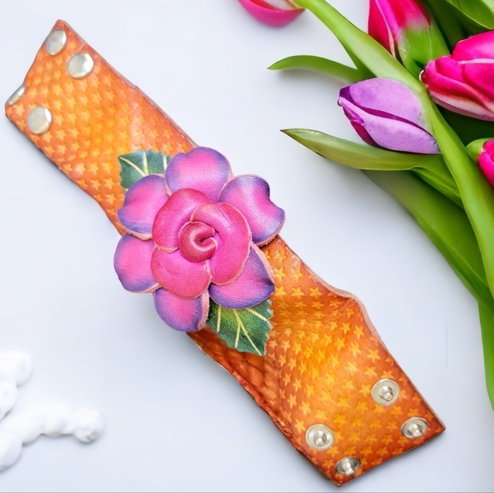 Brown and Purple Flower Buckle Bracelet Snaps